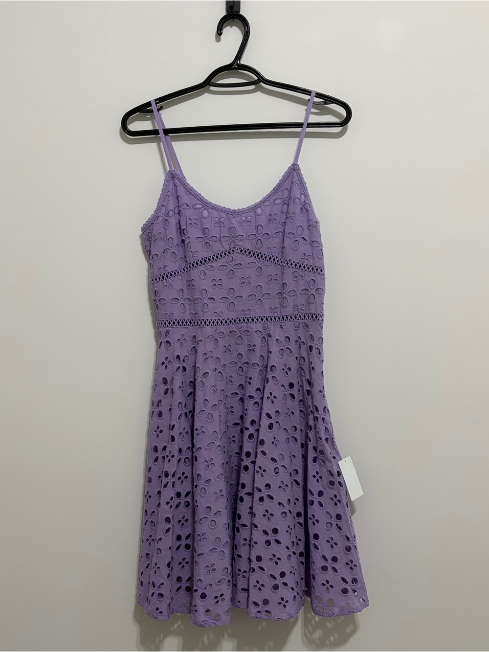 VENUS Lilac Eyelet Spaghetti Strap Mini Dress - 100% Cotton